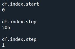 df.index.start  df.index.stop  df.index.step
