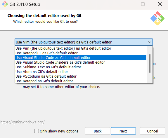 Choosing the default editor used by Git