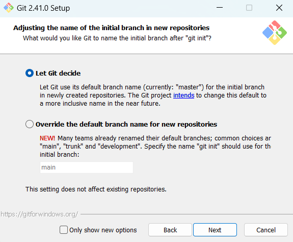 Adjusting the name of the initial branch in new repositories